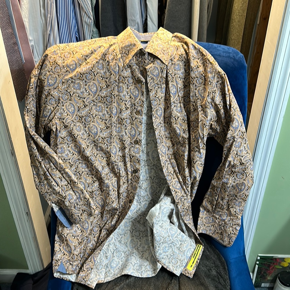Ermenegildo Zegna paisley button down shirt 18” neck (M2)